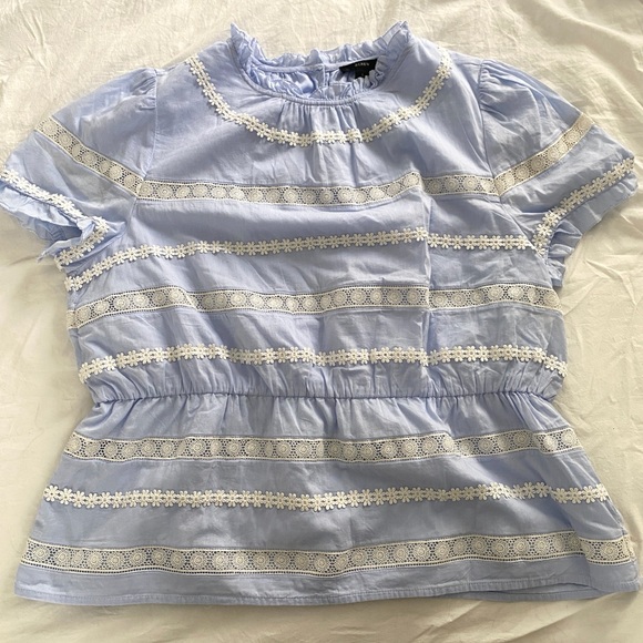 J. Crew Tops - J. Crew Light Blue Daisy Lace Trim Blouse